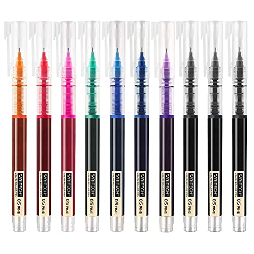 WRITECH Rolling Ball Pens Quick Dry Ink 0.5 mm Extra Fine Point Pens 10 Pcs Liquid Ink Pen Rollerball Pens Multicolor Ink (Multicolor) WRITECH