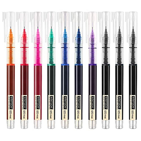 WRITECH Rolling Ball Pens Quick Dry Ink 0.5 mm Extra Fine Point Pens 10 Pcs Liquid Ink Pen Rollerball Pens Multicolor Ink (Multicolor) WRITECH