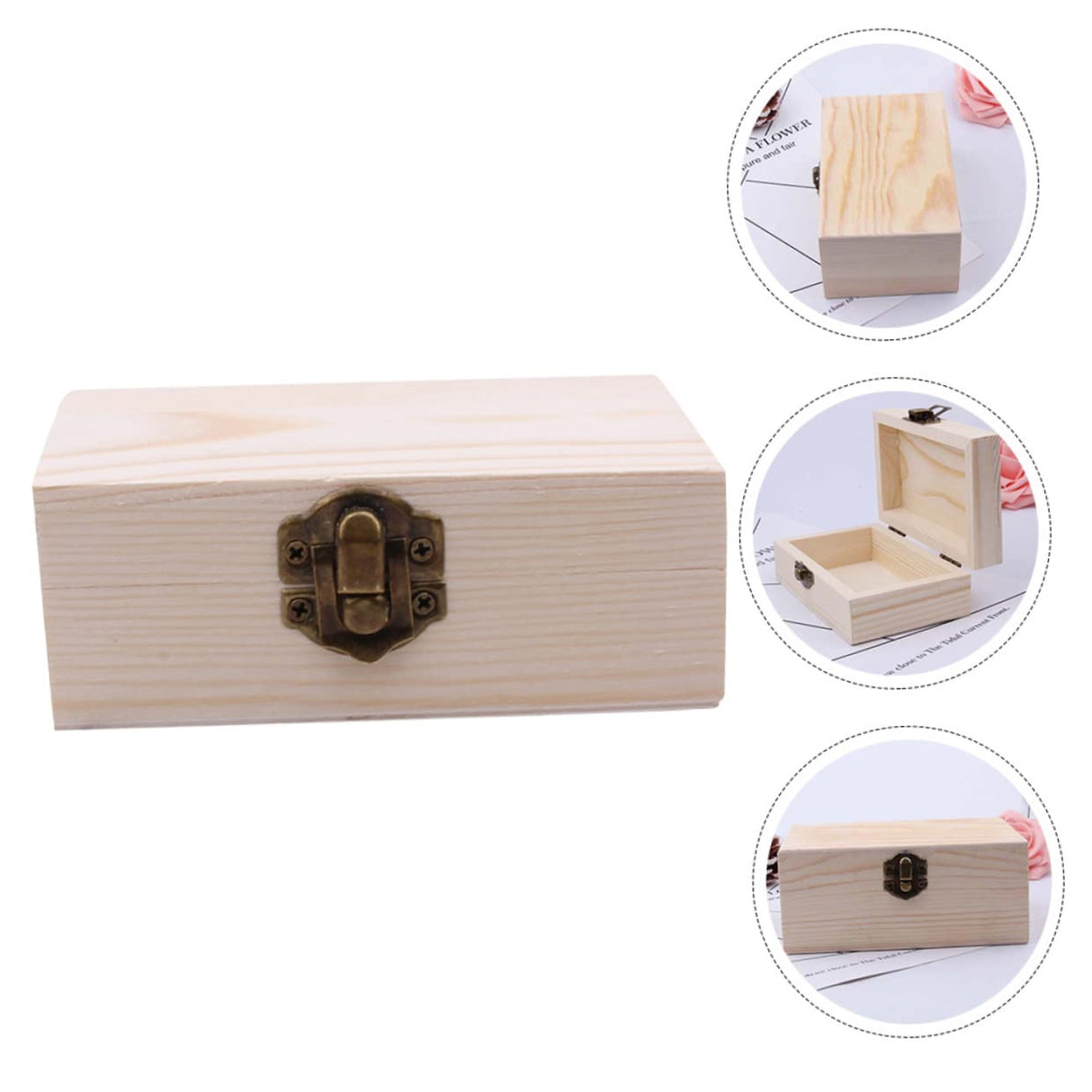 DECHOUS 3pcs Box Wooden Box Unfinished Wood Crates Retro Jewelry Case Book Shelf Decor Strawberry Decor Craft Storage Desk Topper Tabletop Decor DECHOUS