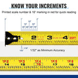 WORKPRO Auto-Lock Tape Measure 25 FT, Tape Measure with Fractions Every 1/8" and 1/32" Accuracy, Quick Read, Nylon Coated with Magnetic Hook, WORKPRO