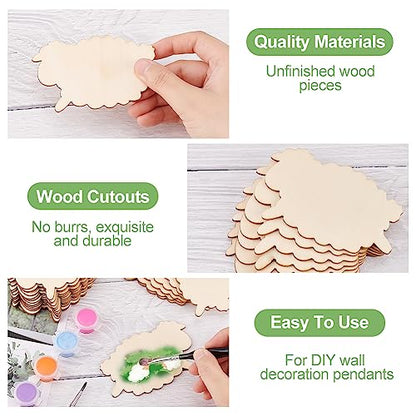 OLYCRAFT 20pcs Unfinished Wood Sheep Blank Wood Slices 3.5 Inch Sheep Wooden Pieces Unfinished Blank Slices Natural Wood Cutouts for DIY Project