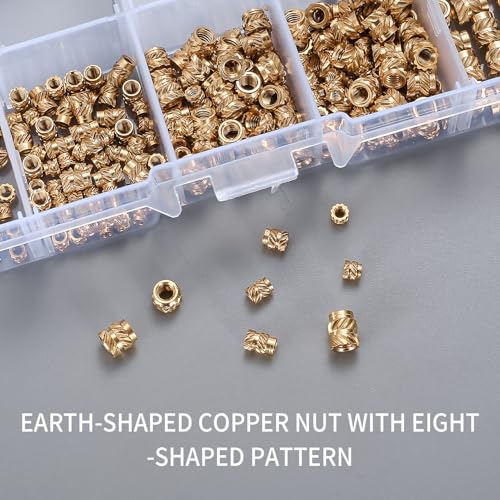 qxayxa 305 Pcs Knurled Thread Insert Nuts, Brass Threaded Inserts, M2 M2.5 M3 Female Thread Heat Set Inserts, Embedment Nuts Inserts Kit Pressed Fit - WoodArtSupply