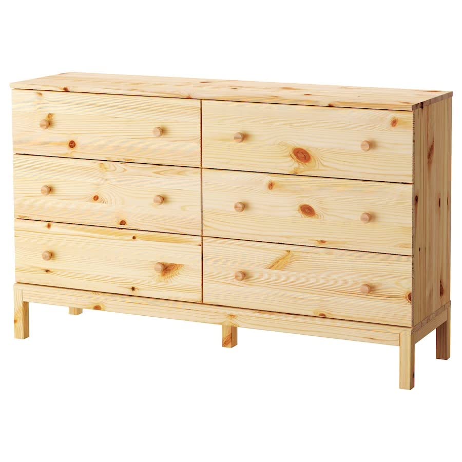 ATAADINE TARVA 6-Drawer Chest, Pine, 59 1/2x36 1/4" Natural Pine Wood Home Bedroom Dorm Furniture Unfinished ATAADINE
