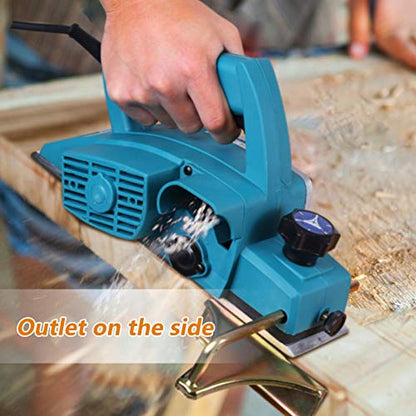 Electric Wood Planer, Portable Powerful Handheld Planer for Woodworking Tool 800W Electric Hand Woodworking Power Tool for Home Furniture, Blue