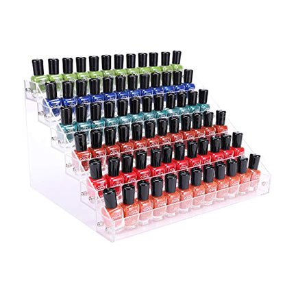 BTremary Clear Nail Polish Paint Organizer Holder Rack Shelf 6 Tier Acrylic Tattoo Ink Essential Oil Display Stand Holds Up to 56-96 Bottles.