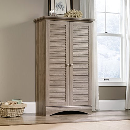 Sauder Harbor View Storage Pantry Cabinet, L: 35.43" x W: 16.73" x H: 61.02", Salt Oak finish