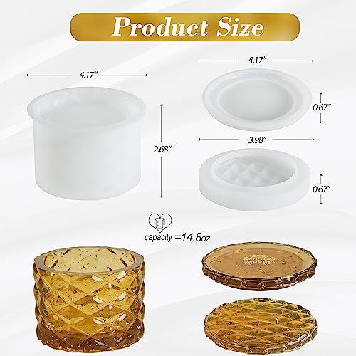 ISSEVE Jar Resin Molds Silicone, Large Diamond Jar Silicone Molds with 2Pcs Lid, Epoxy Jar Molds for Storage Box,Candy Jewelry Container,Home ISSEVE