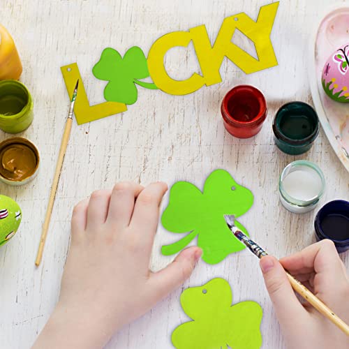 Unfinished Wooden Ornaments, Unfinished Wood Shamrock Cutouts, DIY Wooden Ornaments with Ropes, 30 PCS Shamrock and 1 Lucky