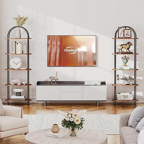 HOOBRO 5-Tier Industrial Arched Bookshelf with Rustic Brown Finish HOOBRO