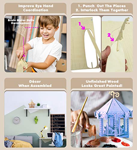 Puzzled 3D Puzzle Carousel Set Wood Craft Construction Model Kit, Fun & Educational DIY Wooden Toy Assemble Model Unfinished Crafting Hobby Puzzle to Puzzled