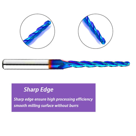 HZBIAO 1 Degree Tapered Ball Nose CNC Router Bits End Mills Solid Carbide Spiral Up Cut 2D&3D Carving bits 1/4 Inch Shank with 1/8 Diameter Overall HZBIAO