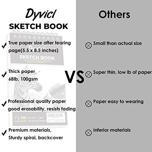 Dyvicl Sketch Pad 5.5"x8.5" Sketch Book, 100 Sheets (68 lb/100gsm), Spiral Sketchbook Acid Free Drawing Paper for Kids Adults Beginners Artists Dyvicl
