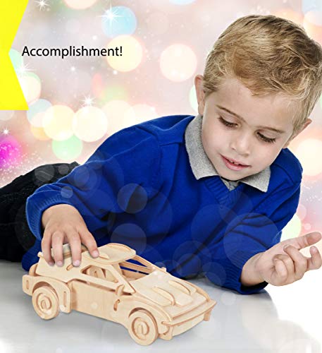 Puzzled Bundle of Cars: F-20, P911, and Race Car Wooden 3D Puzzles Construction Kits - Fun & Educational DIY Racing Toys, Assemble Model Unfinished Puzzled