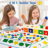Montessori Toys Wooden Color & Shape Sorter Toys for Toddlers 1-3 Matching Box Sorting Blocks Manipulatives Preschool Learning Activities Educational Peacurh