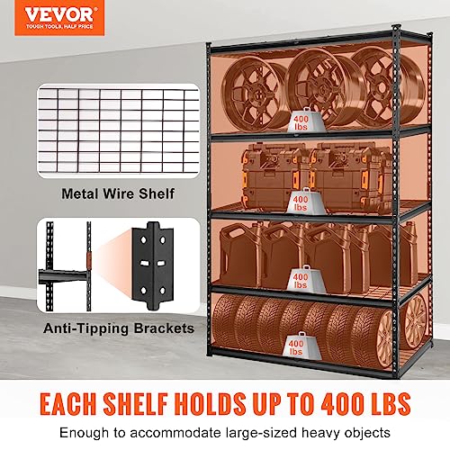 VEVOR Storage Shelving Unit, 5-Tier Adjustable, 2000 lbs Capacity, Heavy Duty Garage Shelves Metal Organizer Wire Rack, Black, 48" L x 24" W x 72" H - WoodArtSupply