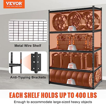 VEVOR Storage Shelving Unit, 5-Tier Adjustable, 2000 lbs Capacity, Heavy Duty Garage Shelves Metal Organizer Wire Rack, Black, 48" L x 24" W x 72" H - WoodArtSupply