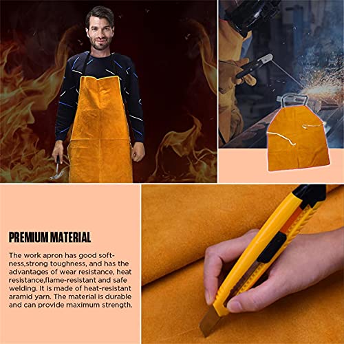Leather Welding Apron For Men Work Apron 39.37”×25.59” Heat&Flame-Resistant Leather Apron Breathable Back Leather Aprons For Men Pure Cowhide Heavy DUOYI