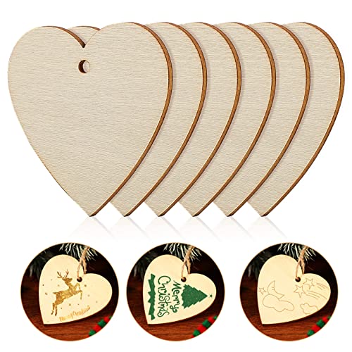 SUPVOX 50pcs Wood Chips Heart-Shaped Wood Chip Wooden Shapes for Easter Wood Discs Blank Wooden Cutout Wooden Heart Tag Unfinished Wood Heart Cutouts SUPVOX