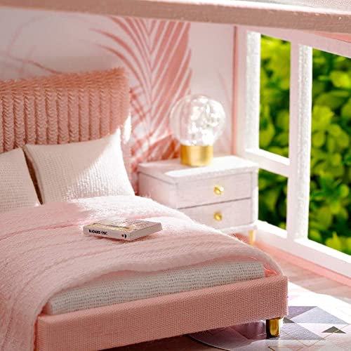 Fsolis DIY Dollhouse Miniature Kit with Furniture, 3D Wooden Miniature House with Dust Cover, Miniature Dolls House kit 1:36 (QL03)