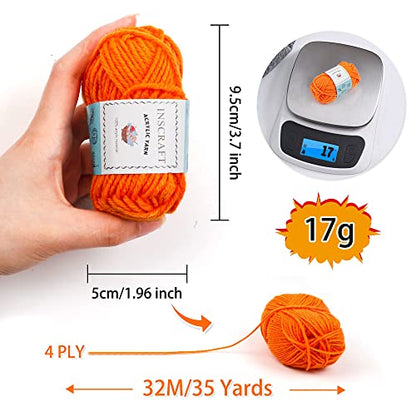 INSCRAFT 62 Acrylic Yarn Skeins, 2170 Yards Yarn for Knitting and Crochet, Includes 2 Crochet Hooks,2 Weaving Needles,10 Stitch Markers, Perfect