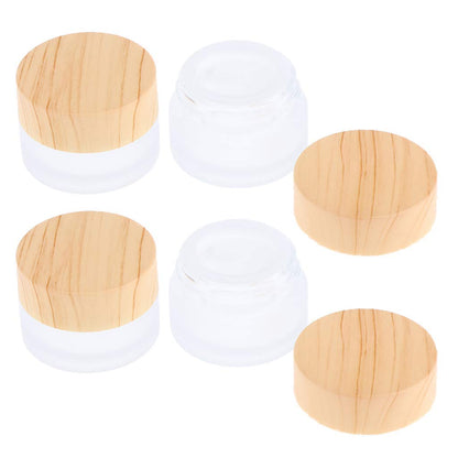 Healthcom 10 Pcs 5 Grams/5 ML Empty Frosted Glass Cream Jars Bottle Vials with Wood Grain Lid Lotion Jars Cosmetic Comtainers Refillable Glass Cream - WoodArtSupply