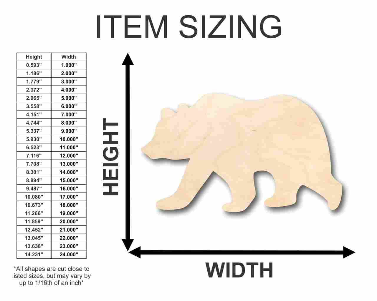 Unfinished Wood Grizzly Bear Shape - Animal - Craft - up to 24" DIY 8" / 1/4"