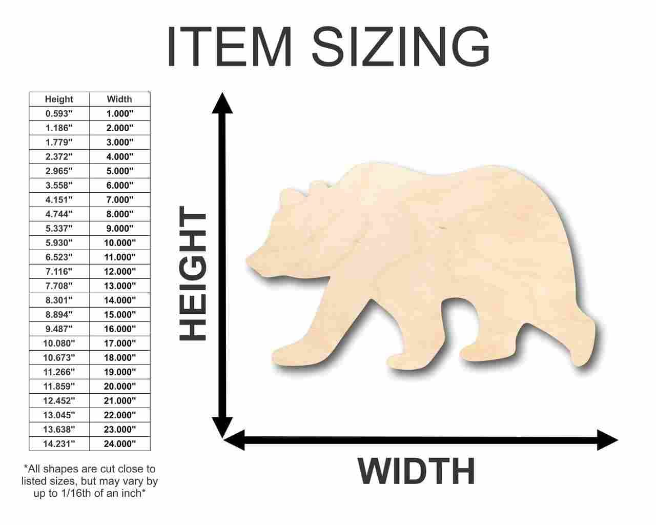 Unfinished Wood Grizzly Bear Shape - Animal - Craft - up to 24" DIY 8" / 1/4" - WoodArtSupply