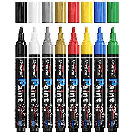 Paint Marker Pens - 8 Colors Permanent Acrylic Markers, Medium Tip, Water Based, Quick Dry, Waterproof Assorted Colors Paint Pen Set for Rock, Wood, Overseas
