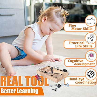 Montessori Screwdriver Board Set, Real 17 Pcs & 12 Holes Fine Motor Skills 3 4 5 +Kids Patience Basic Life Skill Educational Wooden STEM Toys for