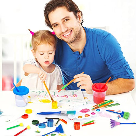 BigOtters Painting Brushes, 45PCS Kids All Purpose Paint Supplies Include Paint Cups with Lids Palette Tray Multi Sizes Paint Brush Set for Kids BigOtters