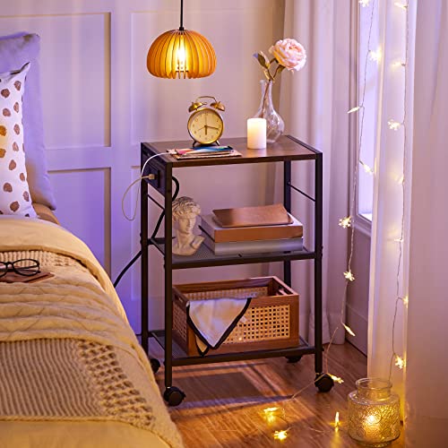 HOOBRO Industrial Printer Stand, 3-Tier Mobile Printer Table, Rolling Cart with Power Outlets and USB Ports, Home Printer Stand with 2 Hooks, for HOOBRO