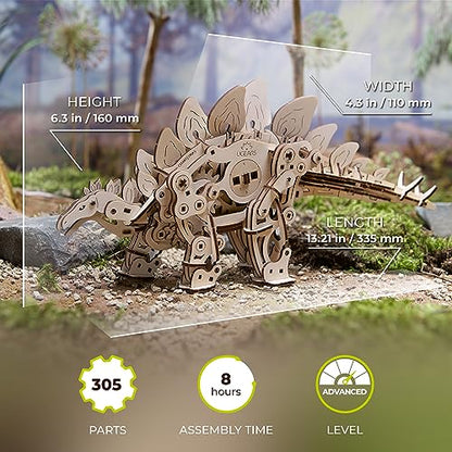 UGEARS Stegosaurus Dinosaur Wooden Model Kits - 3D Dinosaur Puzzle for Adults - Wooden Dinosaur Kit with Lifelike Mechanics - Model Kits for Adults - WoodArtSupply