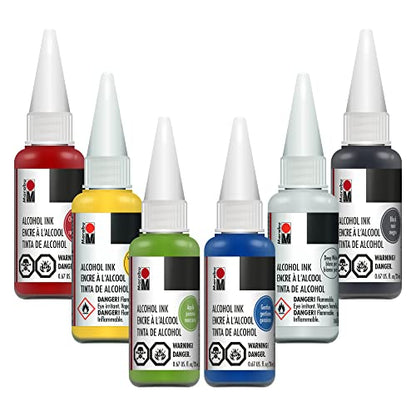 Marabu Alcohol Ink for Epoxy Resin - 6 Primary Colors Alcohol Ink Set - Vibrant and Versatile Alcohol Inks for Resin Art, Tumblers, Alcohol Paint