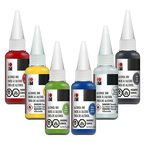 Marabu Alcohol Ink for Epoxy Resin - 6 Primary Colors Alcohol Ink Set - Vibrant and Versatile Alcohol Inks for Resin Art, Tumblers, Alcohol Paint - WoodArtSupply