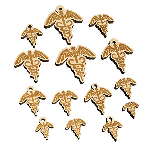 Caduceus Health Medical Symbol Mini Wood Shape Charms Jewelry DIY Craft - 14mm (26pcs) - with Hole - WoodArtSupply