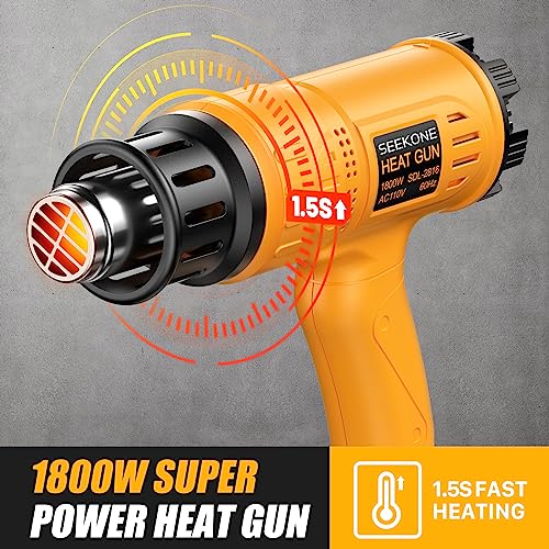 SEEKONE Heat Gun 1800W Hot Air Gun Variable Temperature Control for 2-Temp Settings 122℉~1202℉（50℃- 650℃） with 4 Nozzels for Crafts, Vinyl Wrap, SEEKONE