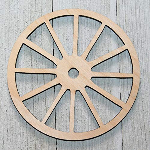 14" Wagon Wheels Unfinished Wood Cutout 1/8" Thick Crafts Door Hanger Wreath Sign - WoodArtSupply