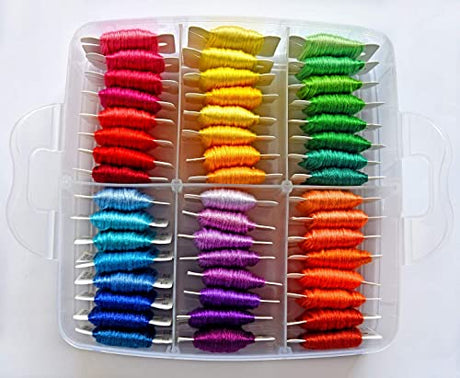 QCZKB 188 Embroidery Floss Set Including Cross Stitch Threads Friendship Bracelet String with 2-Tier Transparent Box, Floss Bobbins and Cross Stitch QCZKB