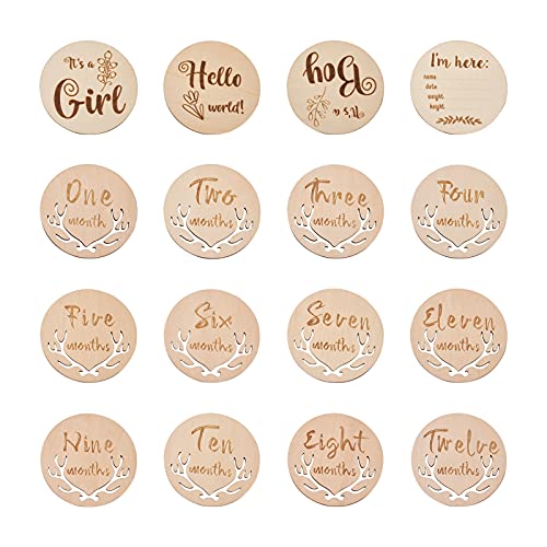 Pandahall 16pcs Baby Monthly Milestone Cards from Newborn to 1 Year Wooden Newborn Photo Card Props Pregnancy Journey Milestone Markers for Baby Girl PH PandaHall