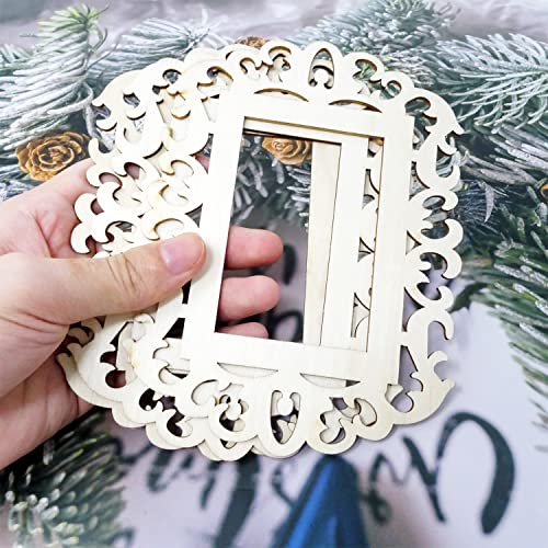 yueton 12PCS Blank Unfinished Wooden Picture Frames Wood Photo Frame with Jute Rope for DIY Crafts, Home Decoration, Christmas Tree Hanging