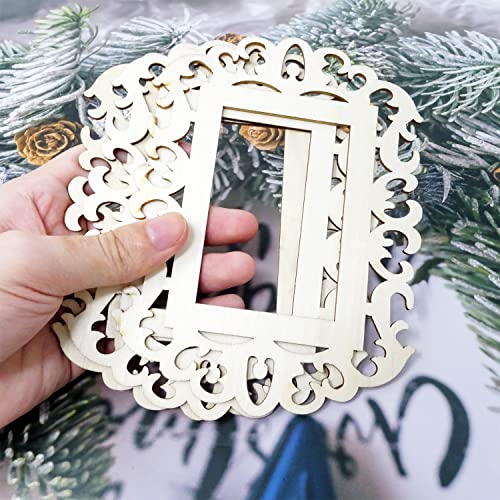 yueton 12PCS Blank Unfinished Wooden Picture Frames Wood Photo Frame with Jute Rope for DIY Crafts, Home Decoration, Christmas Tree Hanging yueton