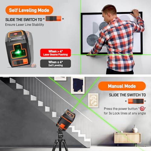 Laser Level GOCHIFIX Self Leveling Cross Line Laser 100ft Green Cross Laser Level with Manual Mode IP54 Waterproof for Picture Hanging and - WoodArtSupply