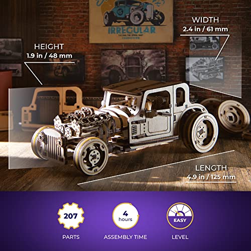 UGEARS 3D Car Model Puzzle - Hot Rod Furious Mouse with Innovative Dual Engines - 3D Wooden Puzzles for Adults and All Family- Realistic Scaling Hot UGEARS