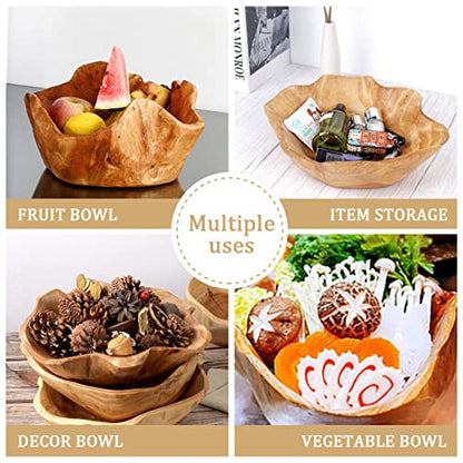 DeziWood Irregular Wooden Bowls for Decor, Unique Hand Carved Decorative Farmhouse Wooden Fruit Bowls, Large Wood Bowl for Nut Keys Jewelry Pine - WoodArtSupply