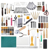 Dorhui Leather Craft Tools Kit, Leather Working Tools and Supplies for Christmas Gift Leather Craft Stamping Tool Waxed Thread Groover Awl Stitching Dorhui