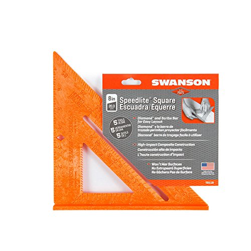 Swanson Tool Co T0118 8 inch Orange Composite Speedlite Speed Square Layout Tool, made of High Impact Polystyrene - WoodArtSupply