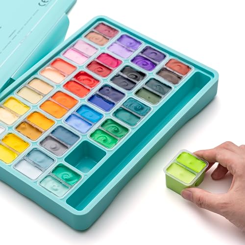 HIMI Twin Cup Jelly Gouache Paint Set, 48 Colors 12g, Jelly Cup Design, Non Toxic Paint for Canvas and Paper, Art Supplies for Professionals (Green HIMI