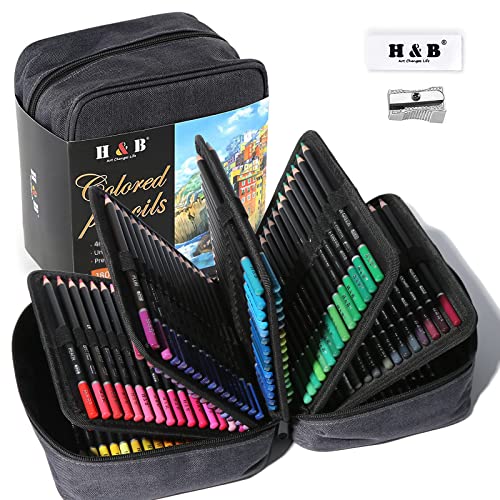 H & B 180 Colored Pencils for Adult Coloring, Drawing Art Supplies Kit for Artists Adults Kids with Vibrant Colors for Sketching, Shading & Coloring - WoodArtSupply