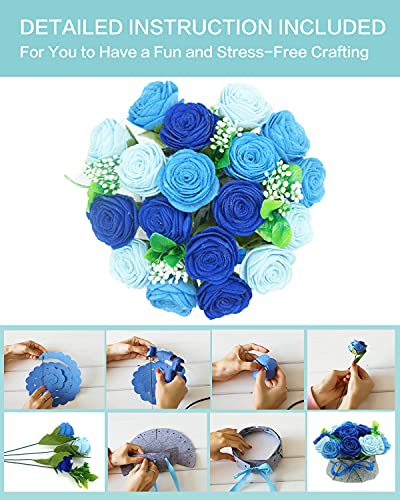 BAZIMA DIY Felt Flower Art Craft Kit, DIY Felt Blue Rose Pot Bonsai Kit, Floral Gifts,Beginner Craft Kit,Arrange Pre-Cut Felt Flowers and Foliage BAZIMA ALICE