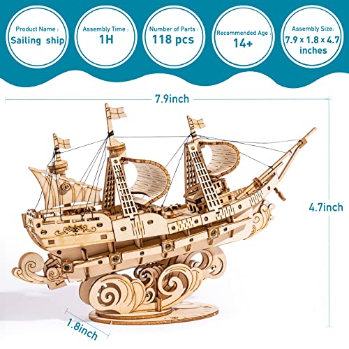 RoWood 3D Wooden Puzzle for Adults, Vintage Wooden Watercraft Model Kit to Build, Best Gift Ideas - Sailling Ship